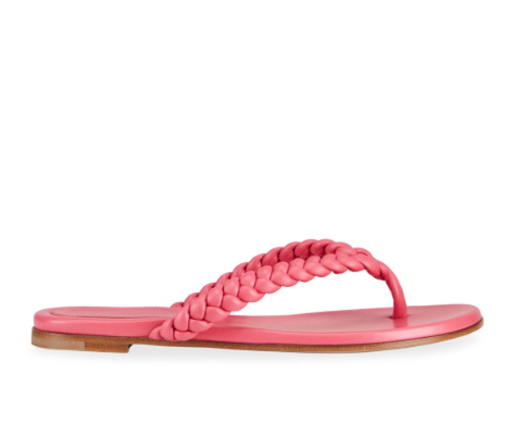 Gianvito Rossi Tropea Braided Leather Slip On Thong Sandals Pink Women's EU 40
